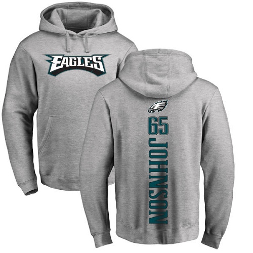 Men Philadelphia Eagles 65 Lane Johnson Ash Backer NFL Pullover Hoodie Sweatshirts